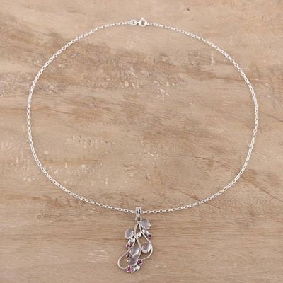 Alternate image for Rhodium Plated Moonstone and Ruby Pendant Necklace Elegant Radiance