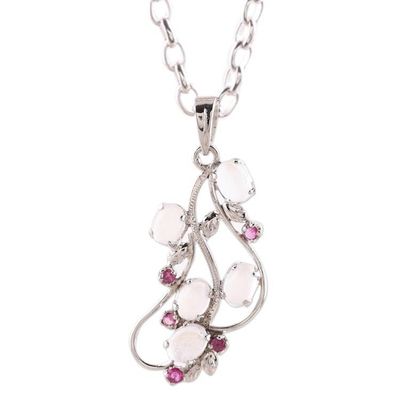 Alternate image for Rhodium Plated Moonstone and Ruby Pendant Necklace Elegant Radiance