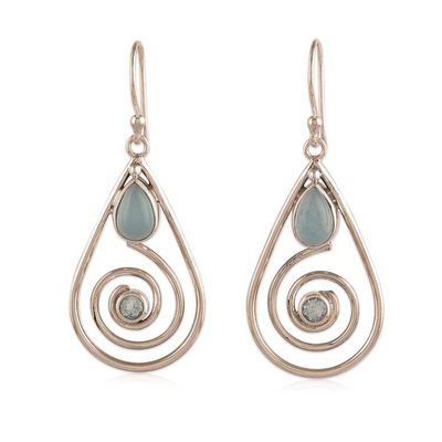 Alternate image for Polished Spiral Chalcedony and Blue Topaz Dangle Earrings Blue Spirals