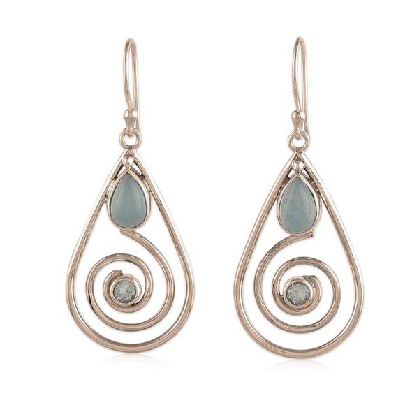 Alternate image for Polished Spiral Chalcedony and Blue Topaz Dangle Earrings Blue Spirals