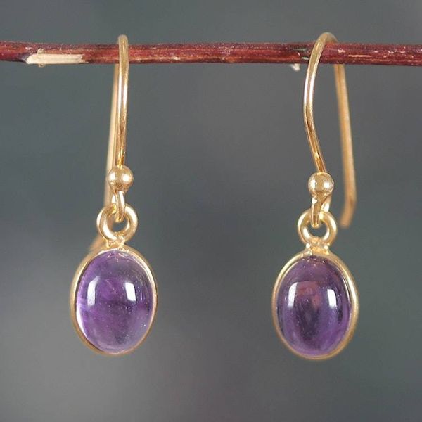 Alternate image for High-Polished 22k Gold-Plated Oval Amethyst Dangle Earrings Golden Wisdom