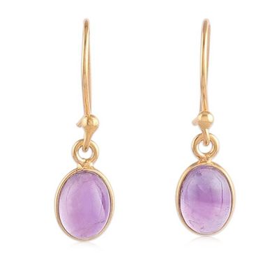 Alternate image for High-Polished 22k Gold-Plated Oval Amethyst Dangle Earrings Golden Wisdom
