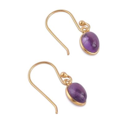 Alternate image for High-Polished 22k Gold-Plated Oval Amethyst Dangle Earrings Golden Wisdom