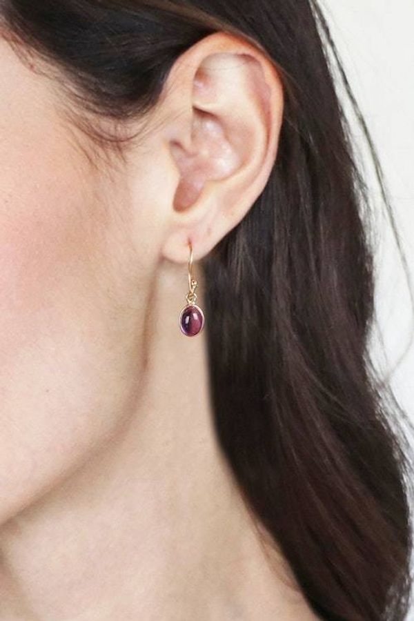 Alternate image for High-Polished 22k Gold-Plated Oval Amethyst Dangle Earrings Golden Wisdom