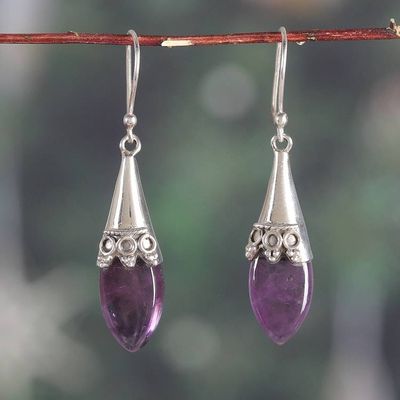 Main image for Polished Sterling Silver Dangle Earrings with Amethyst Gems Purple Lanterns