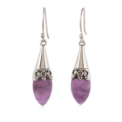 Alternate image for Polished Sterling Silver Dangle Earrings with Amethyst Gems Purple Lanterns
