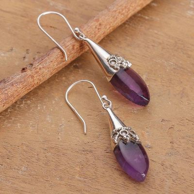 Alternate image for Polished Sterling Silver Dangle Earrings with Amethyst Gems Purple Lanterns