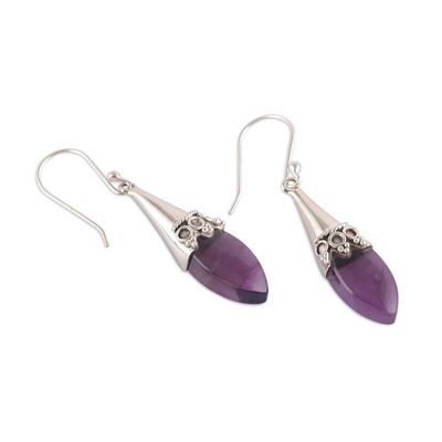 Alternate image for Polished Sterling Silver Dangle Earrings with Amethyst Gems Purple Lanterns