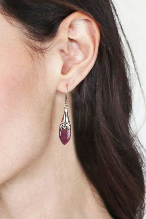 Alternate image for Polished Sterling Silver Dangle Earrings with Amethyst Gems Purple Lanterns