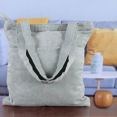 Alternate image for Travel-Friendly Jade Green 100 Cotton Corduroy Tote Bag Casual Style in Jade