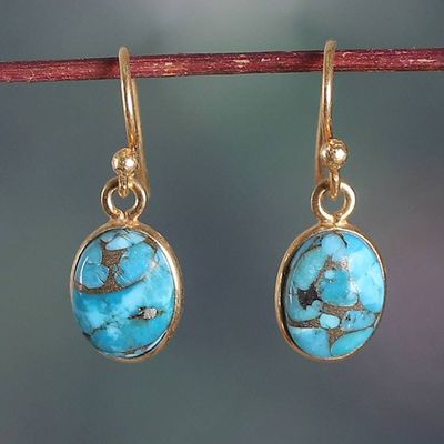 Primary image for Polished 22k Gold-Plated Composite Turquoise Dangle Earrings Golden Peace