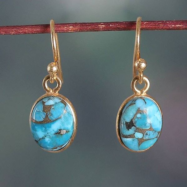 Alternate image for Polished 22k Gold-Plated Composite Turquoise Dangle Earrings Golden Peace