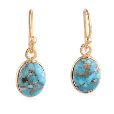 Alternate image for Polished 22k Gold-Plated Composite Turquoise Dangle Earrings Golden Peace