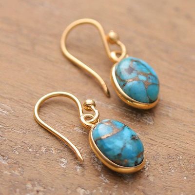 Alternate image for Polished 22k Gold-Plated Composite Turquoise Dangle Earrings Golden Peace