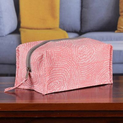 Primary image for Block-Printed Pink Cotton Toiletry Case and Travel Pouch Spiral Sweet