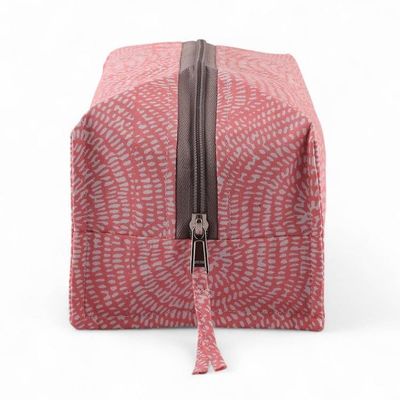 Alternate image for Block-Printed Pink Cotton Toiletry Case and Travel Pouch Spiral Sweet