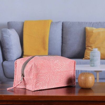 Alternate image for Block-Printed Pink Cotton Toiletry Case and Travel Pouch Spiral Sweet