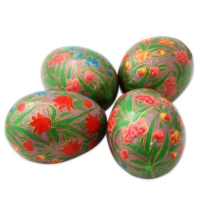 Alternate image for Artisan Crafted Papier Mache Eggs Hand Painted Set of 4 Colorful Blooms