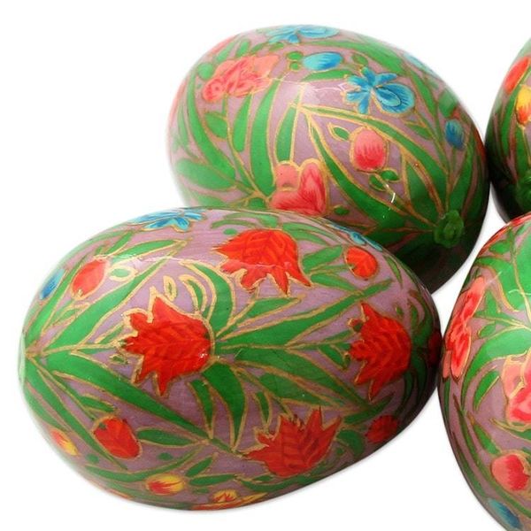 Alternate image for Artisan Crafted Papier Mache Eggs Hand Painted Set of 4 Colorful Blooms
