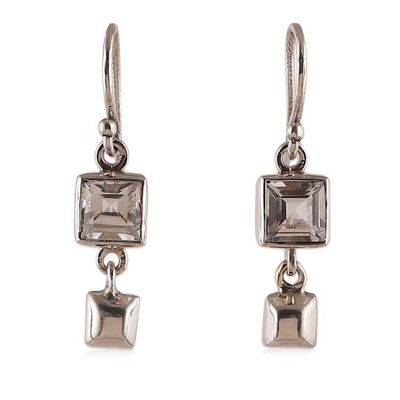 Alternate image for Square Modern White Topaz Sterling Silver Dangle Earrings White Shimmer