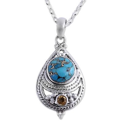 Alternate image for Citrine and Composite Turquoise Pendant Necklace from India Mesmerizing Sphere