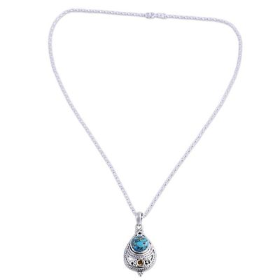 Alternate image for Citrine and Composite Turquoise Pendant Necklace from India Mesmerizing Sphere