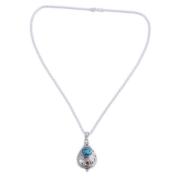Alternate image for Citrine and Composite Turquoise Pendant Necklace from India Mesmerizing Sphere