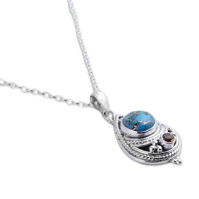 Alternate image for Citrine and Composite Turquoise Pendant Necklace from India Mesmerizing Sphere