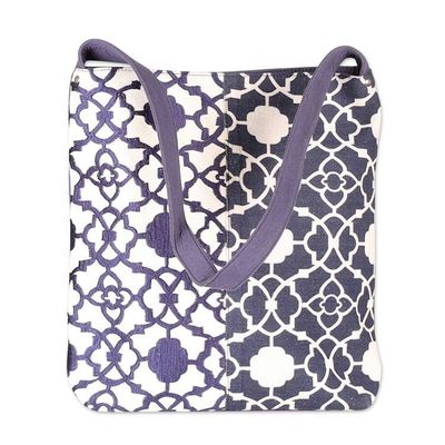 Alternate image for Embroidered White and Midnight Blue 100 Cotton Shoulder Bag Midnight Blue Charm