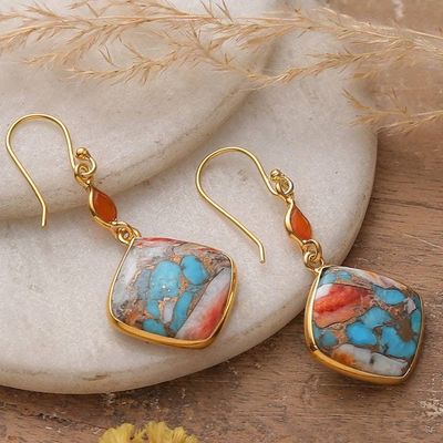 Primary image for Gold-Plated Reconstituted Turquoise and Carnelian Earrings Sunset Chic