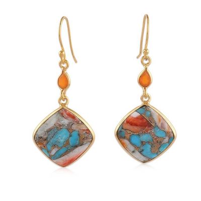 Alternate image for Gold-Plated Reconstituted Turquoise and Carnelian Earrings Sunset Chic
