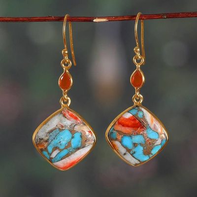 Alternate image for Gold-Plated Reconstituted Turquoise and Carnelian Earrings Sunset Chic