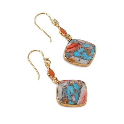 Alternate image for Gold-Plated Reconstituted Turquoise and Carnelian Earrings Sunset Chic
