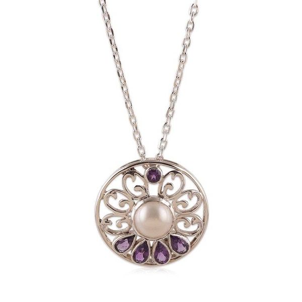 Alternate image for Floral Natural Cream Pearl and Faceted Amethyst Jewelry Set Wise Sparkle