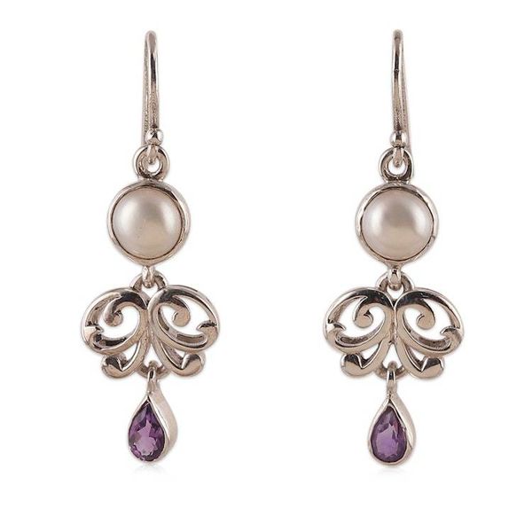 Alternate image for Floral Natural Cream Pearl and Faceted Amethyst Jewelry Set Wise Sparkle