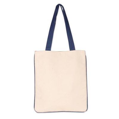 Alternate image for Folk Art-Themed White and Blue 100 Cotton Shoulder Bag Paths to Midnight