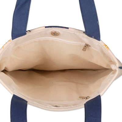 Alternate image for Folk Art-Themed White and Blue 100 Cotton Shoulder Bag Paths to Midnight