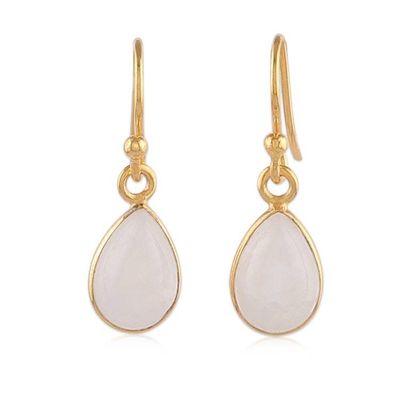 Alternate image for Polished 22k Gold-Plated Rainbow Moonstone Dangle Earrings Mesmerizing Minimalism