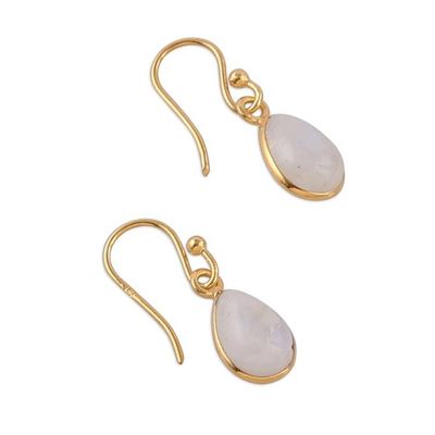 Alternate image for Polished 22k Gold-Plated Rainbow Moonstone Dangle Earrings Mesmerizing Minimalism