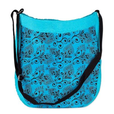 Alternate image for Spring-Inspired Cerulean 100 Cotton Floral Shoulder Bag Cerulean Vines