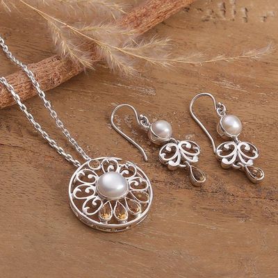 Primary image for Spring-Themed Cream Pearl and Faceted Citrine Jewelry Set Prosperous Sparkle