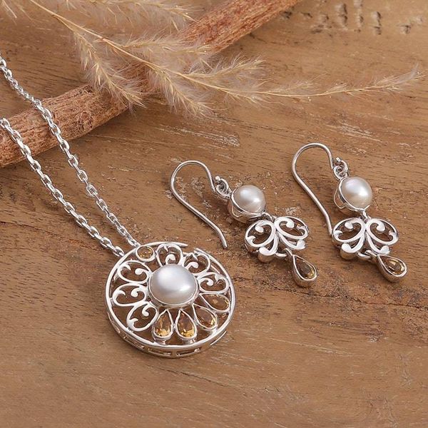 Alternate image for Spring-Themed Cream Pearl and Faceted Citrine Jewelry Set Prosperous Sparkle