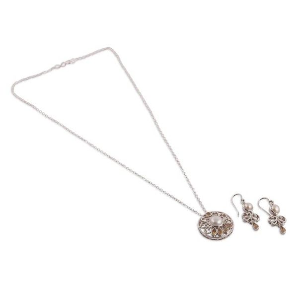 Alternate image for Spring-Themed Cream Pearl and Faceted Citrine Jewelry Set Prosperous Sparkle