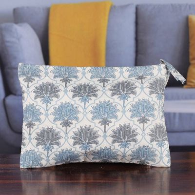 Primary image for Trellis-Patterned Blue and White Lotus Cotton Comestic Bag Dream of Lotus