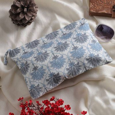 Alternate image for Trellis-Patterned Blue and White Lotus Cotton Comestic Bag Dream of Lotus