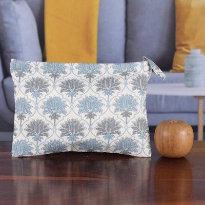 Alternate image for Trellis-Patterned Blue and White Lotus Cotton Comestic Bag Dream of Lotus
