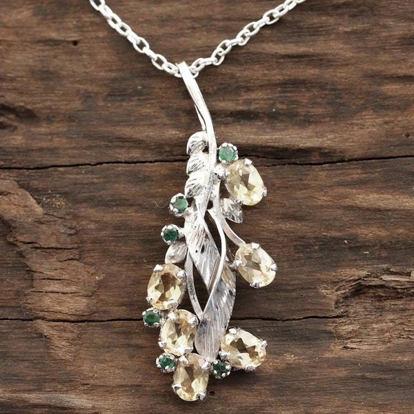 Alternate image for Rhodium Plated Citrine and Emerald Pendant Necklace Sunshine Alliance