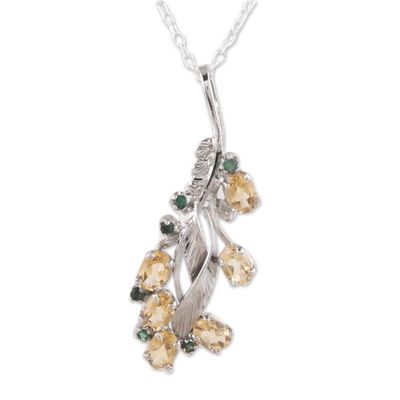 Alternate image for Rhodium Plated Citrine and Emerald Pendant Necklace Sunshine Alliance