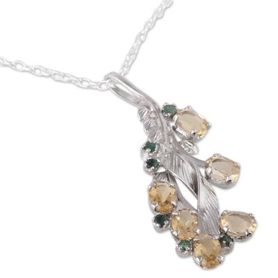 Alternate image for Rhodium Plated Citrine and Emerald Pendant Necklace Sunshine Alliance