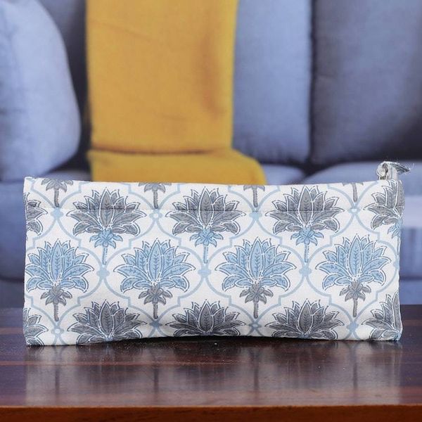 Alternate image for Lotus-Themed Trellis-Patterned Blue Mini Cotton Cosmetic Bag Dream of Lotus